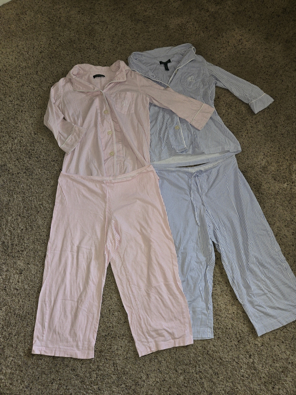 Lauren Ralph Lauren Pink and Blue Striped Cotton Pajama Sets